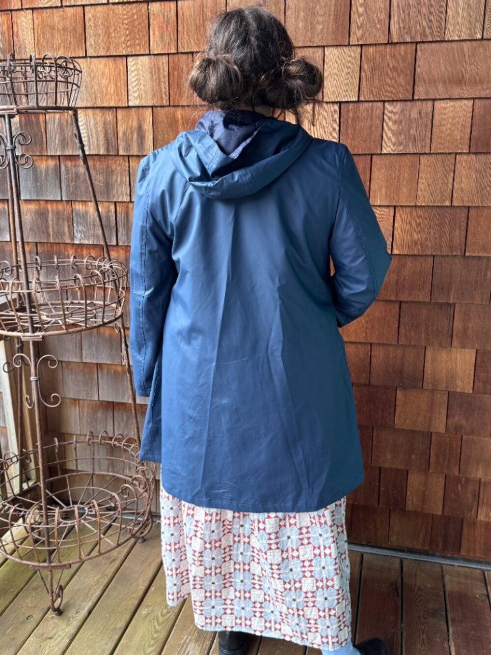 ASOS Curve Navy Coated Snap Front Hooded Raincoat in Women's 16 - Picture 9 of 13